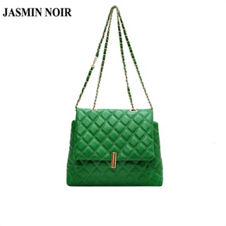 Jasmin NOIR กระเป๋าสะพายไหล่ กระเป๋าถือ หนัง PU ลายสก๊อต แต่งสายโซ่คล้อง สําหรับสตรี