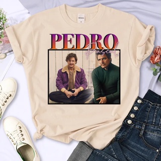 เสื้อยืด พิมพ์ลายการ์ตูนอนิเมะ Pedro Pascal สไตล์ญี่ปุ่น ฮาราจูกุ สําหรับผู้หญิง