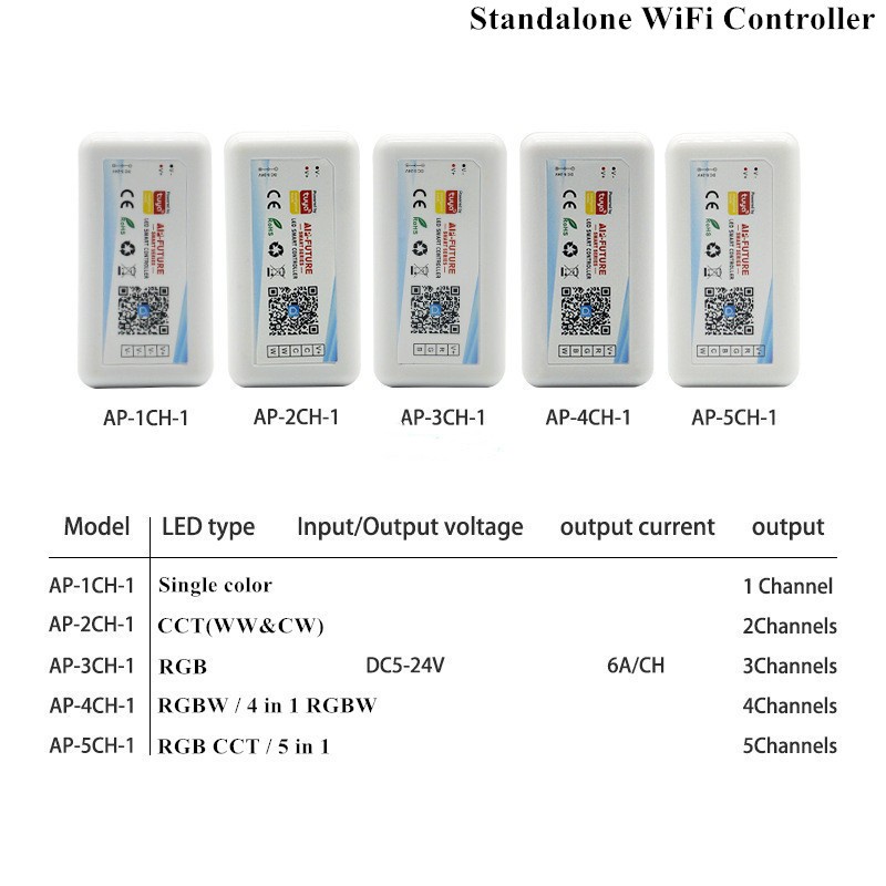 ตัวควบคุมอัจฉริยะ WiFi Tuya Alexa Google Home Voice DC5-24V CCT RGBW RGB CCT 5 In 1 LED Strip APP RF