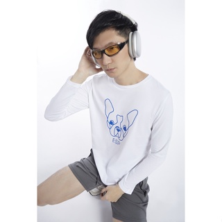 ESP เสื้อทีเชิ้ตแขนยาวลายเฟรนช์ชี่ ผู้ชาย สีขาว | Long Sleeve Frenchie T-Shirt | 3860