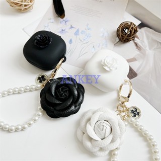 Cover For Beats Powerbeats Pro / Fit Pro / Studio Buds Earphone Silicone Case Black Flower Gift Earbuds Soft Protective Headphone Headset Skin with Pearl chain