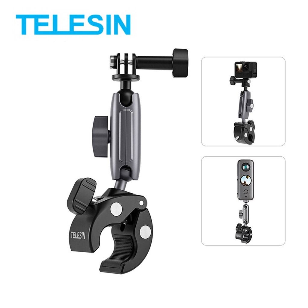 Telesin Universal Tube Clamp (Aluminium Body) Motorcycle Cycling Crab Claw Clip Magic Arm 360 Adjustment Super Clamp 1/4