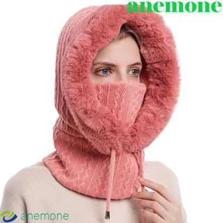 Anemone หมวกผ้าพันคอ มีฮู้ด ผ้ากํามะหยี่ขนนิ่ม สีพื้น ให้ความอบอุ่น เหมาะกับใส่กลางแจ้ง สําหรับผู้หญิง และผู้ชาย