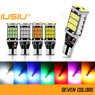 Iusiu หลอดไฟ LED 1 T15 ไฟเลี้ยว 921 W16W ไม่มีข้อผิดพลาด CANBUS 4014 45 ชิป สีเหลืองอําพัน สีขาว สีฟ้า สีแดง รถจักรยานยนต์ สําหรับรถยนต์