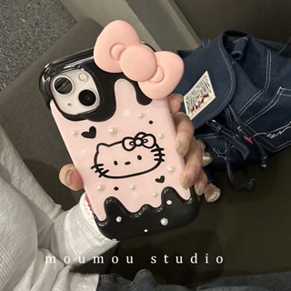 เคสโทรศัพท์มือถือ กันกระแทก ลายแมวสีชมพูครีม ประดับโบว์ใหญ่ สําหรับ Apple Iphone 14promax 13 12 11 14pro 13pro 14