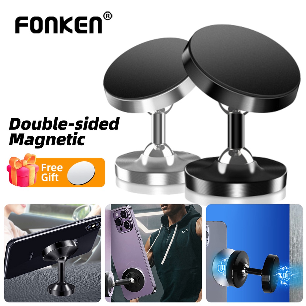 Fonken ที่วางโทรศัพท์ แบบแม่เหล็กสองด้าน สําหรับ iP 14 13 Samsung Xiaomi ขาตั้งโทรศัพท์ แบบแม่เหล็กคู่ สําหรับยิม ห้องครัว พื้นผิวโลหะ