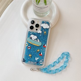 เคสโทรศัพท์มือถือ มีทรายไหล ลายนักบินอวกาศ Snoopy แต่งกลิตเตอร์ พร้อมสายคล้องมือ สําหรับ Samsung Galaxy S23 S22 S21 Plus Ultra FE S10 Plus Lite S23Ultra S22Ultra