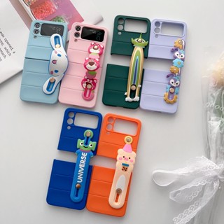 เคสโทรศัพท์มือถือแบบแข็ง กันกระแทก ลายการ์ตูน Cinnamoroll three eyes Strawberry bear พร้อมสายคล้องข้อมือ สําหรับ Samsung Galaxy Z Flip 3 5G Z Flip 4