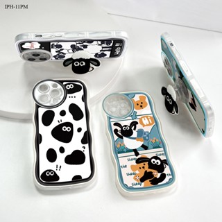 iPhone 12 11 Mini Pro Max เข้ากันได้ เคสไอโฟน สำหรับ Case Cartoon Sheep Wavy Bracket เคส เคสโทรศัพท์ เคสมือถือ Full Cover Soft Phone Cases Casing