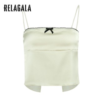 Relagala ใหม่ เสื้อท็อปส์สําหรับสตรี ปักลายลูกไม้ ขนาดเล็ก ติดโบว์ 2023