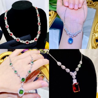 1 ชิ้น ย้อนยุค สูง ชุดเพชร สีเขียว พลอย ราตรี จี้ หนัก ออกแบบ เลียนแบบ มรกต ธรรมชาติ สร้อยคอ ผู้หญิง