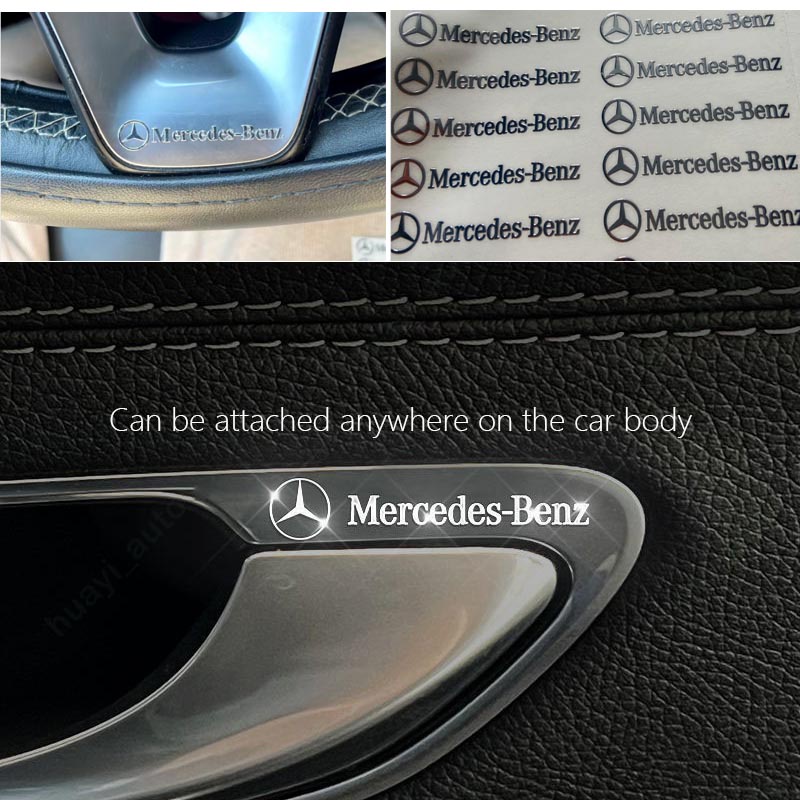 สติกเกอร์โลหะ ลายโลโก้ Mercedes Benz 3D สําหรับติดตกแต่งภายในรถยนต์ Benz AMG W210 W203 W204 W211 W205 W212 W203 C200 E350 A180 CLA A45 C200 GLC