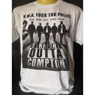 เสื้อยืดผ้าฝ้ายพิมพ์ลายเสื้อวงนำเข้า N.W.A Fuck Tha Police Straight Outta Compton Gangster Rapper Hiphop Style Vintage
