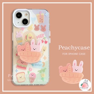 เคสโทรศัพท์มือถือ กันกระแทก ปิดด้านหลัง ลายการ์ตูนกระต่ายหมีน่ารัก พร้อมขาตั้ง สําหรับ iPhone 14 13 12 Pro Max 11 14promax