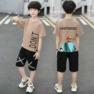 พร้อมส่ง ชุดเสื้อแขนสั้น กางเกงขาสั้น ผ้าฝ้าย ลายการ์ตูนนารูโตะ สองชิ้น แฟชั่นฤดูร้อน สไตล์เกาหลี สําหรับเด็กผู้ชาย 4-13 ปี ชุดกีฬา