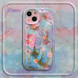 เคสโทรศัพท์มือถือ ซิลิโคนนิ่ม ลายภาพวาดสีน้ํามัน รูปดอกไม้ สีสันสดใส สําหรับ iPhone 11 12 13 14 Pro Max