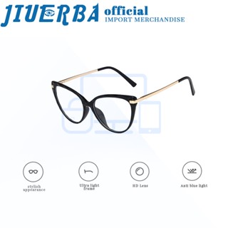 JIUERBA คลาสสิก TR90 วัสดุสายตาสั้นแว่นตาสไตล์วินเทจแมวตาสามเหลี่ยมป้องกันแสงสีฟ้าแฟชั่นตะวันตกแฟชั่นผู้หญิงแว่นตาเปลี่ยนสีแบรนด์