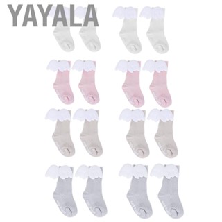 Yayala 1 Pair Baby Girls Angel Wings Decor Ruffles Knee High Soft Leg Warmer Socks