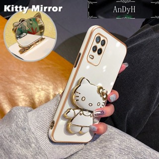 Andyh เคสโทรศัพท์มือถือแบบกระจก พับได้ ลายการ์ตูนเฮลโลคิตตี้ พร้อมขาตั้งวาง สําหรับ Realme 8 5G 8s 5G Q3i V13 5G Narzo 30 5G Q3