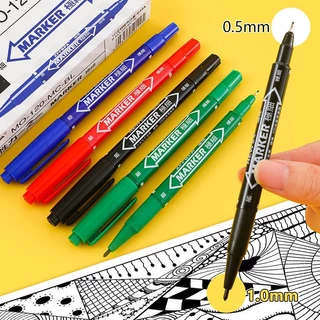 ปากกามาร์กเกอร์ หัวคู่ ขนาด 0.5 มม. 1.0 มม. กันน้ํา แบบแห้งเร็ว สีดํา น้ําเงิน แดง เขียว สําหรับนักเรียน สํานักงาน เครื่องเขียน 1 ชิ้น