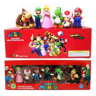 ของเล่นโมเดลตุ๊กตา Super Mario Bros Kawaii Game Luigi Yoshi Donkey Kong Mushroom สําหรับตกแต่งเค้ก จํานวน 6 ชิ้น