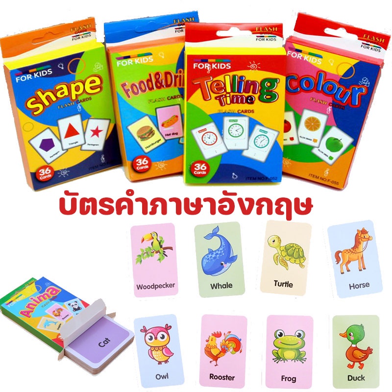 COD แฟลชการ์ด บัตรภาพคำศัพท์ บัตรคำภาษาอังกฤษ แผ่นภาพสัตว์ แผ่นภาพผลไม้ ศัพท์พื้นฐานเด็ก