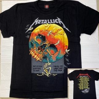 เสื้อยืดแขนสั้น พิมพ์ลายวงร็อค Metallica สีดํา