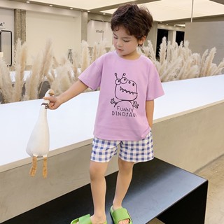 Childrens cute dinosaur cartoon home clothes Summer new childrens short-sleeved cotton pajamas