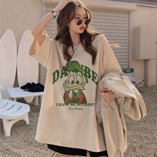 [พร้อมส่ง] เสื้อยืดแขนสั้น พิมพ์ลาย ทรงหลวม ขนาดใหญ่ สไตล์เกาหลี สตรีท สําหรับผู้หญิง