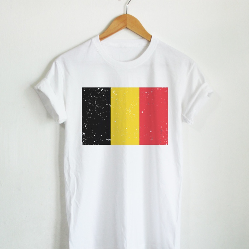 เสื้อยืดลาย ธงชาติเบลเยี่ยม Belgium Flag เสื้อยืดสกรีน แขนสั้น คอกลม