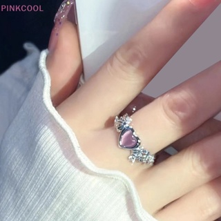 Pinkcool แหวนแฟชั่น รูปตาแมว พีช หัวใจ ปรับได้ สวยหรู ของขวัญแต่งงาน สําหรับผู้หญิง