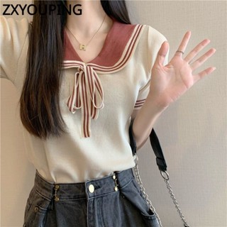 Zxyouping เสื้อยืดแขนสั้น คอตุ๊กตา เซ็กซี่ แฟชั่นฤดูร้อน สําหรับผู้หญิง