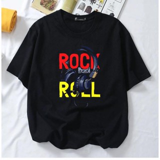 หยิน1  * * เสื้อยืด แขนสั้น พิมพ์ลายกราฟฟิค ROCK &amp; ROLL แฟชั่น / โอเวอร์ไซซ์ / คู่ / พลัสไซซ์ / ทุกเพศ