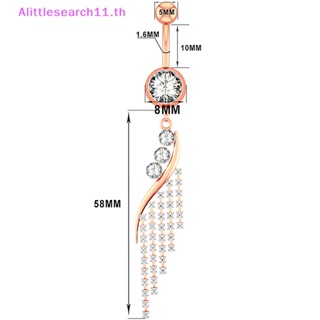 Alittlesearch11 จิวสะดือ สเตนเลส ห้อยพู่ รูปตัว S ประดับเพทาย สีโรสโกลด์ เซ็กซี่