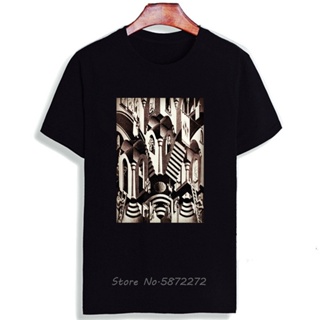 ใหม่ เสื้อยืดคู่รัก พิมพ์ลาย Escher Surreal