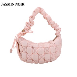 Jasmin NOIR กระเป๋าถือ กระเป๋าสะพายไหล่ ผ้าไนล่อน ลายสก๊อต เรียบง่าย สําหรับสตรี