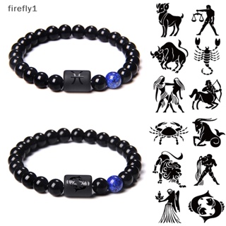 [Firefly] สร้อยข้อมือลูกปัดหินนิลธรรมชาติ 12 กลุ่มดาว สีดํา สําหรับผู้ชาย และผู้หญิง