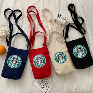 Starbucks กระเป๋าสะพายไหล่ ผ้าแคนวาส ใส่โทรศัพท์มือถือ ถ้วยน้ําได้