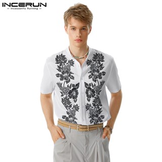 Incerun เสื้อเชิ้ตแขนสั้น คอปก พิมพ์ลาย แฟชั่นสําหรับผู้ชาย