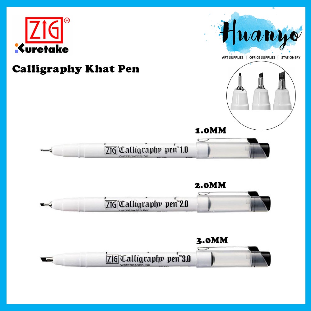 ZIG การประดิษฐ์ตัวอักษร Khat Arabic Jawi Pen (ปลายแบน/ชิเซล - 1.0MM, 2.0MM, 3.0MM) [ต่อชิ้น, หมึกสีดํา]