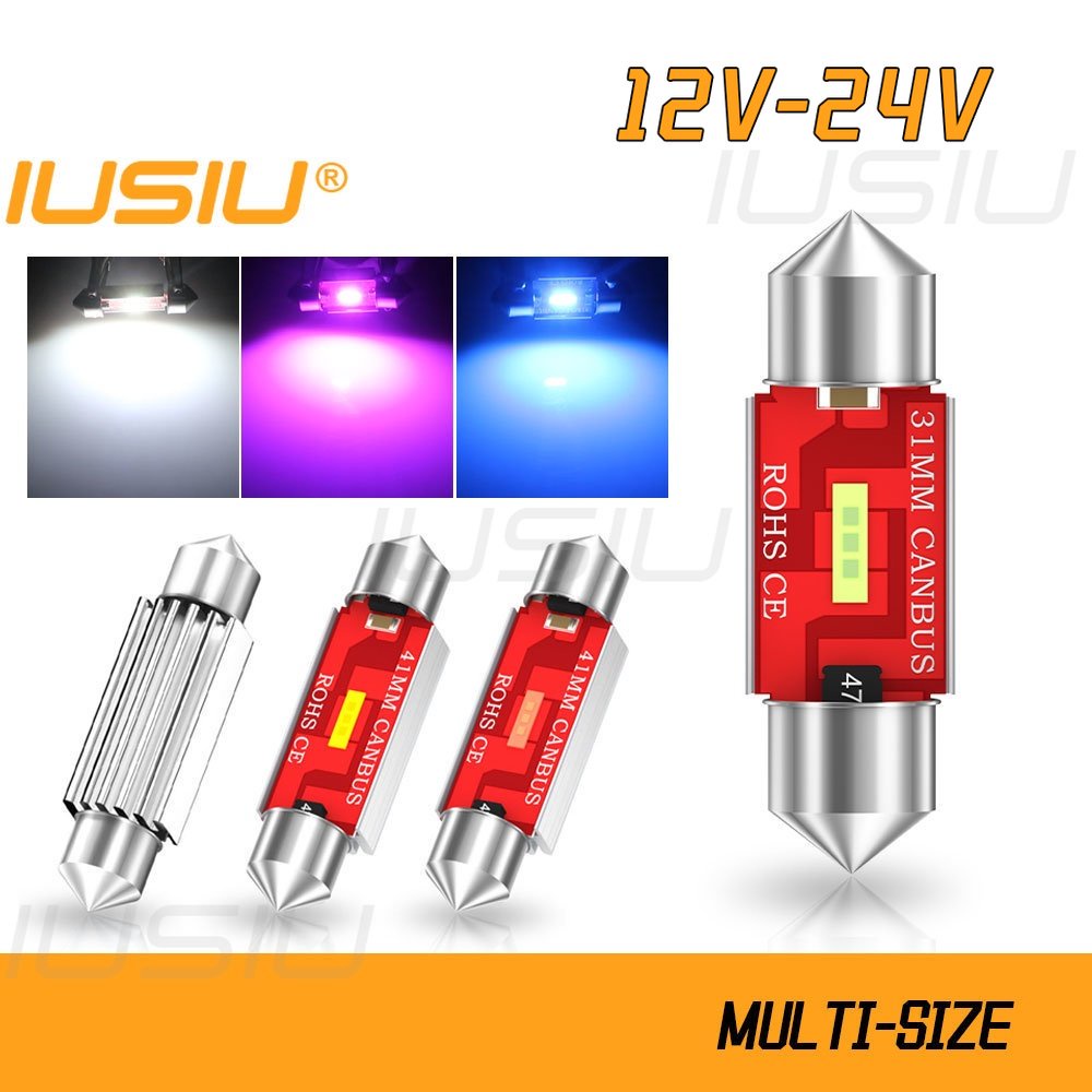 Iusiu 2PCS 12V-24V Festoon led 31 มม.C5W C10W 36 มม.39 มม.41 มม.รถยนต ์ โดมรถเพดานโคมไฟอ ่ านหนังสือ