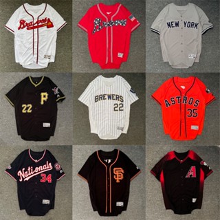 เสื้อกีฬาเบสบอลแขนสั้น Mlb ทรงหลวม ความยาวปานกลาง สไตล์ฮิปฮอป แฟชั่นเรโทร