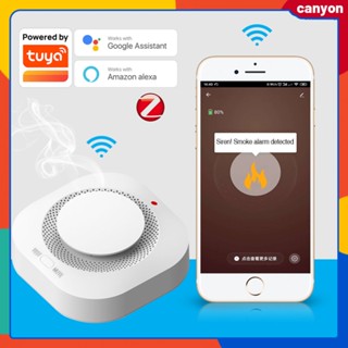 Tuya Zigbee เครื่องตรวจจับควันอัจฉริยะ Smart Fire Alarm Progressive Sound Light Alarm App การแจ้งเตือน คำเตือน ทำงานร่วมกับ Tuya Zigbee Hub canyon