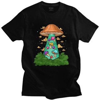 New ROUND คอลูกเรือเสื้อยืดแขนสั้นลําลอง คอกลม ผ้าฝ้าย พิมพ์ลายเห็ดเมจิก Ufo Shrooms แฟชั่นสําหรับผู้ชาย-4XL