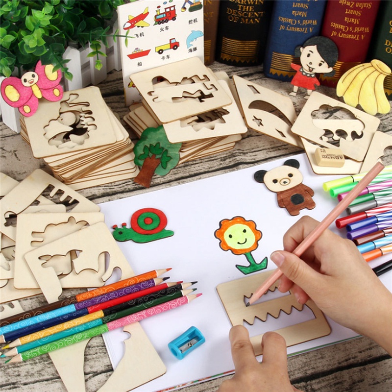 100 ชิ้น เด็ก วาดภาพ ไม้ ลายฉลุ ชุดกระดานวาดภาพ ของเล่นระบายสี ศิลปะ หัตถกรรม ชุดกล่อง ของเล่นเพื่อการศึกษา สําหรับเด็ก