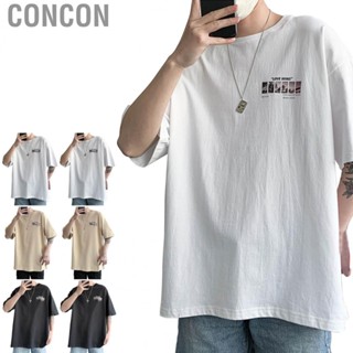 Concon Men Summer Top  Crewneck Cool Prints Casual Shirt Half Sleeve for Outing