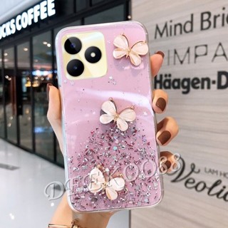 เคสโทรศัพท์มือถือใส แบบนิ่ม ลายผีเสื้อ ประดับเลื่อม สําหรับ Realme C53 C55 NFC 10T 10 Pro+ Pro 5G Coca-Cola Edition 4G Plus 2023 RealmeC53