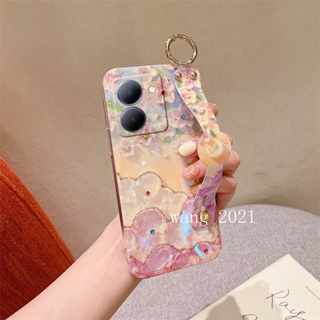 เคสโทรศัพท์มือถือ แบบนิ่ม ป้องกันเลนส์กล้อง ลายดอกไม้ ประดับเพชร หรูหรา สําหรับ VIVO Y36 4G 5G Y02T Y02A