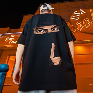 เสื้อยืดแขนสั้น ทรงหลวม ลาย Ninja High Street สไตล์อเมริกันเรโทร แฟชั่นฤดูร้อน สําหรับผู้ชาย และผู้หญิง