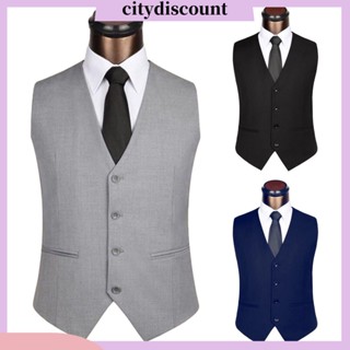 &lt;citydiscount&gt; เสื้อกั๊กแขนกุด กระดุมแถวเดียว สีพื้น สไตล์นักธุรกิจ สําหรับผู้ชาย